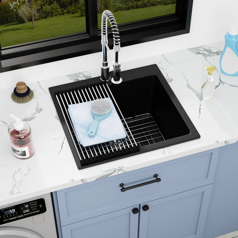 Lavabo de cuve de lavabo à cuve simple en composite de granit L 25 po x l 22 po x P 12 po Quartz