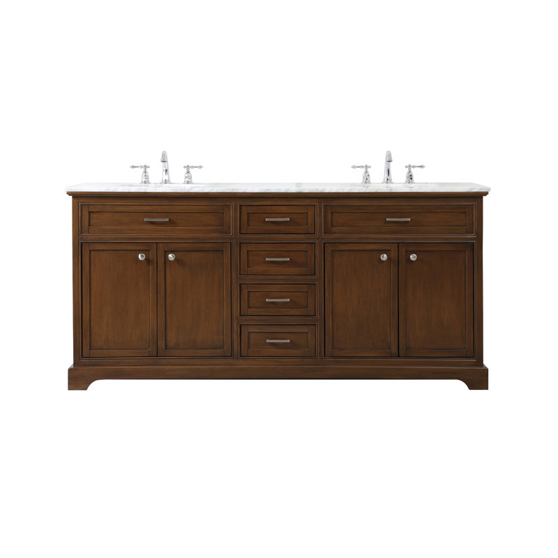 Ensemble de meuble-lavabo double 72 po Hermes, Teck foncé, Blanc de Carrare / gris