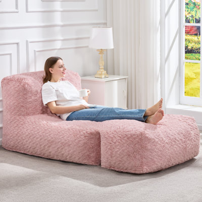 Oversized Chevron Plush Big Bean Bag Lounger Chair with Memory Foam, Large Bean Bag Sofa for Adults, Ideal for Living Room Bedroom Balcony, Pink