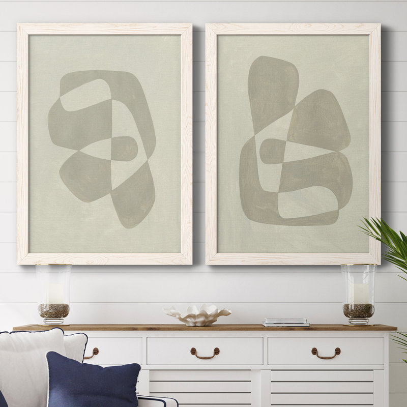 " Soft Shape I " 2 - Pieces, 24" H x 36" W x 1.5" D, White Framed Canvas