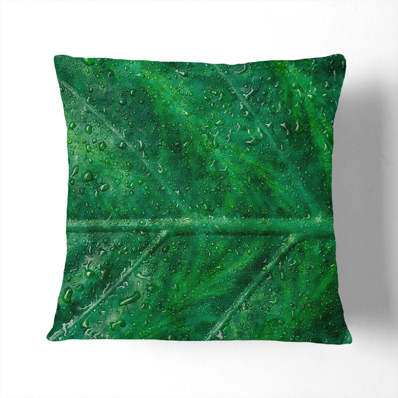 Green Leaf Pattern Square Throw Cushion, Black, 40cm H x 40cm W x 15cm D