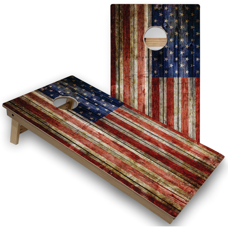 American Flag Rustic Cornhole Boards with Case & Lights