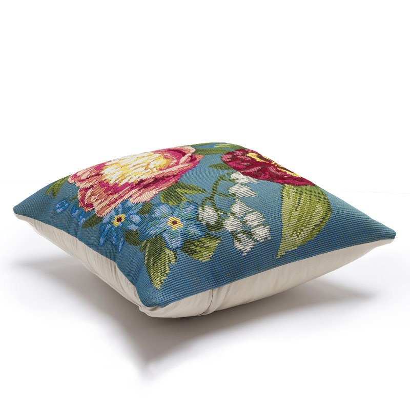 Aqua Floral Square Indoor/Outdoor Throw Pillow