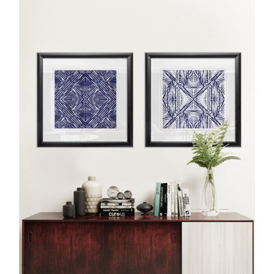 Inky Kaleidoscope I - Matted and Framed Under Acrylic Glass, Set of 2, Large Living Room Wall Art
