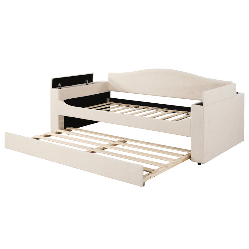 Lit de jour beige avec rangement, lit gigogne et rangement pour les moments de confort en beige, Audio A Stay