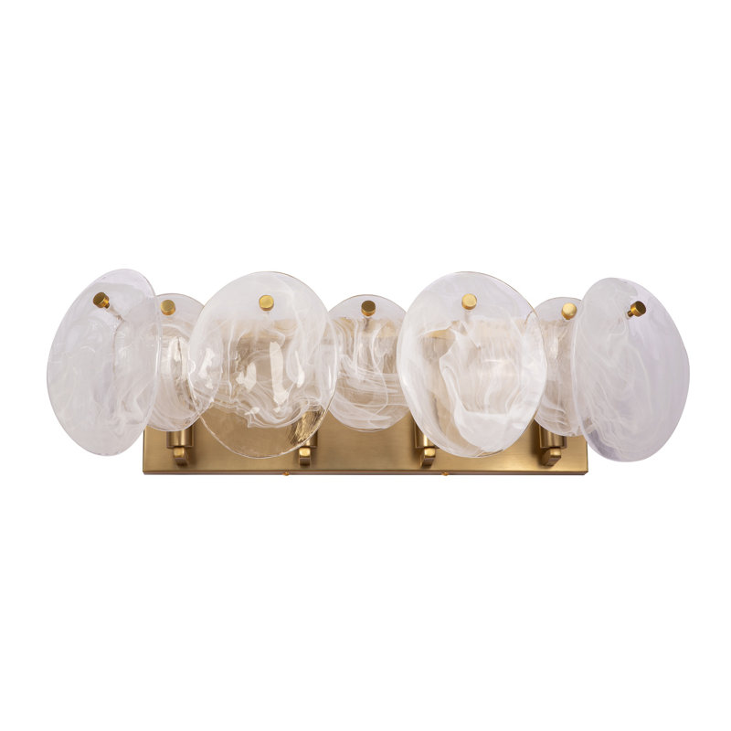 Lily - Bathroom Vanity - Brushed Brass Finish - Wispy White Murano Style Glass Shade, 7.67" H x 26.26" W x 7.28" D, 4 Lights