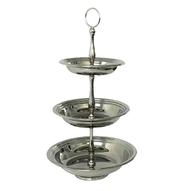 Silver Round 3-Tier Tray 15" H