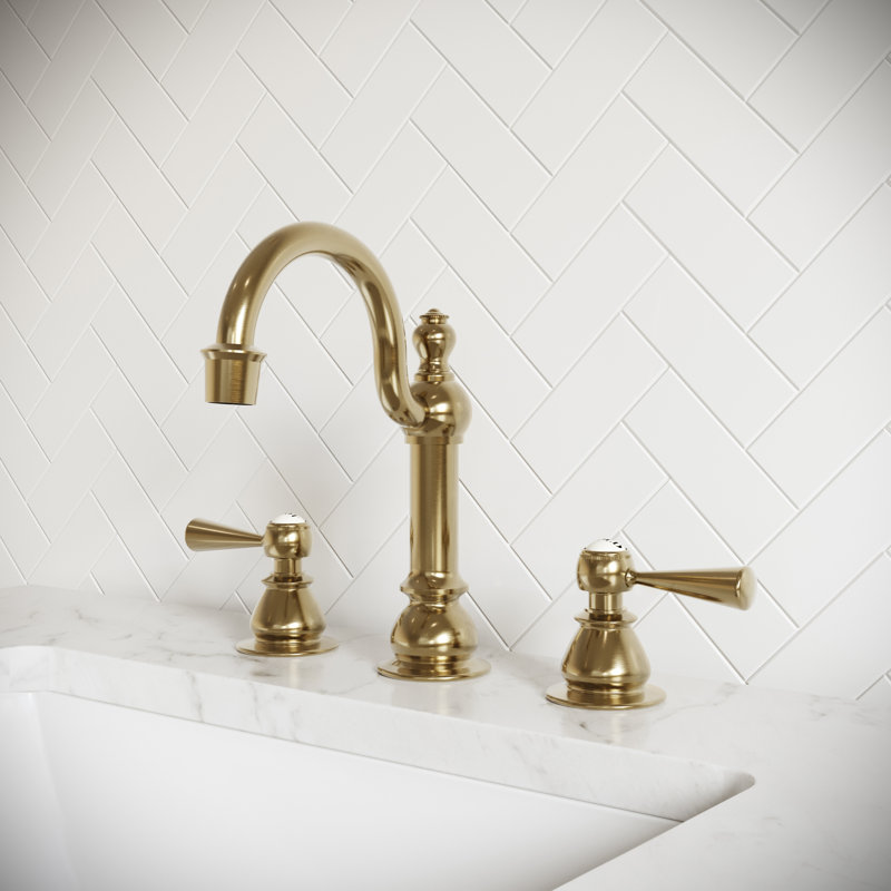High Arc Torch Widespread Bathroom Faucet with Drain Assembly, T-Lever, Satin Brass