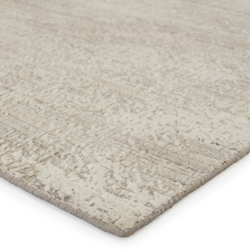 Tapis abstrait gris / ivoire tissé à la main, Rectangle 9 pi x 13 pi
