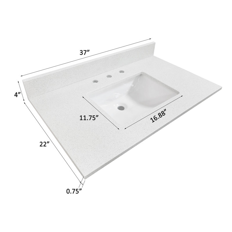 Comptoir de meuble-lavabo avec lavabo et dosseret de 37 pouces, Blanc neige