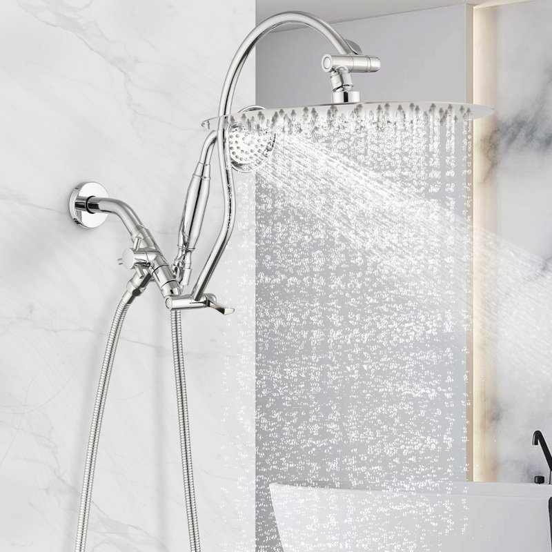 Bras de douche pivotant avec douchette Rainfall, Chrome