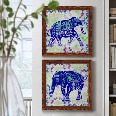 «Painted Elephant I», ensemble de 2 peintures sur toile encadrées