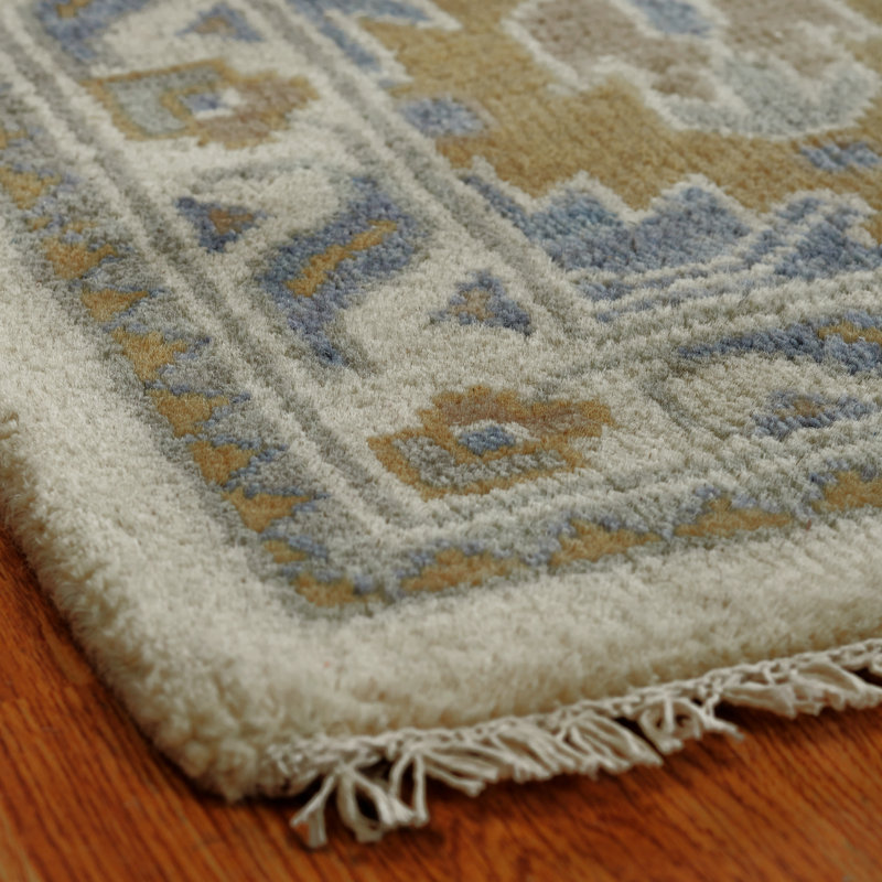 Hand Knotted Wool Ivory/Blue Area Rug, Blue, Rectangle 8'6" x 11'6"