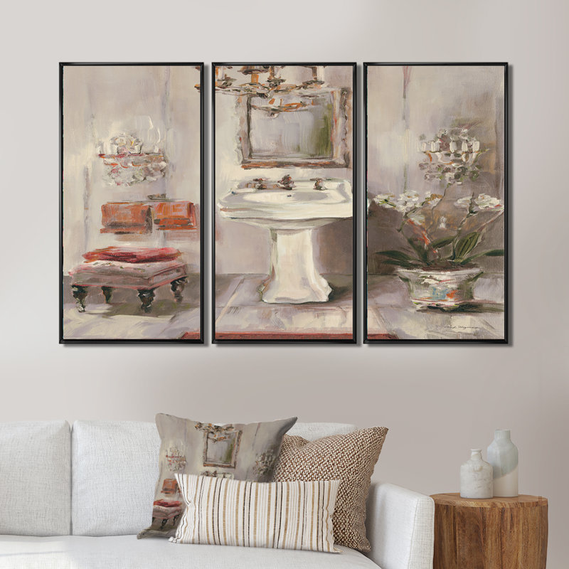 «French Bath La Baignoire I», reproduction sur toile flottante 3 pièces, Cadre noir, L 36 po x H 28 po