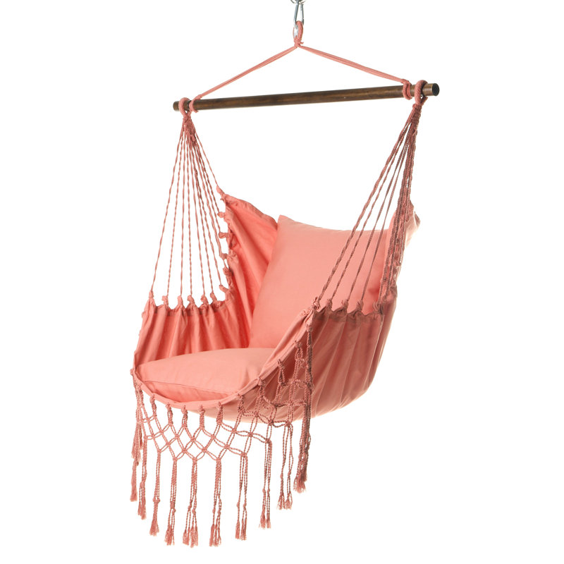 Macrame Fringe Chair Hammock, Coral
