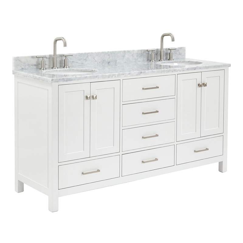 Flynt 67'' Double Bathroom Vanity with Carrara Marble Top, White