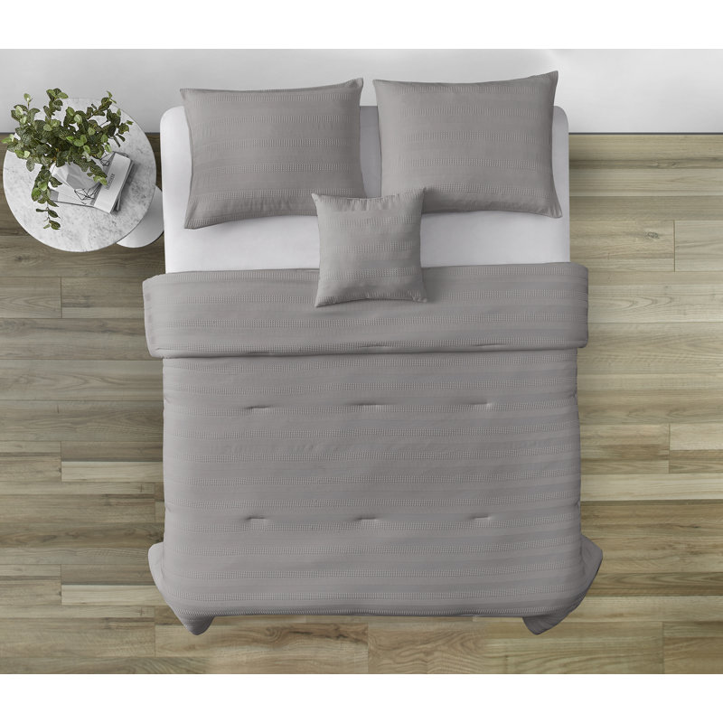 Ensemble d'édredon en microfibre gaufrée 4 pièces Waffle, Édredon grand + 2 taies décoratives + 1 coussin, Taupe