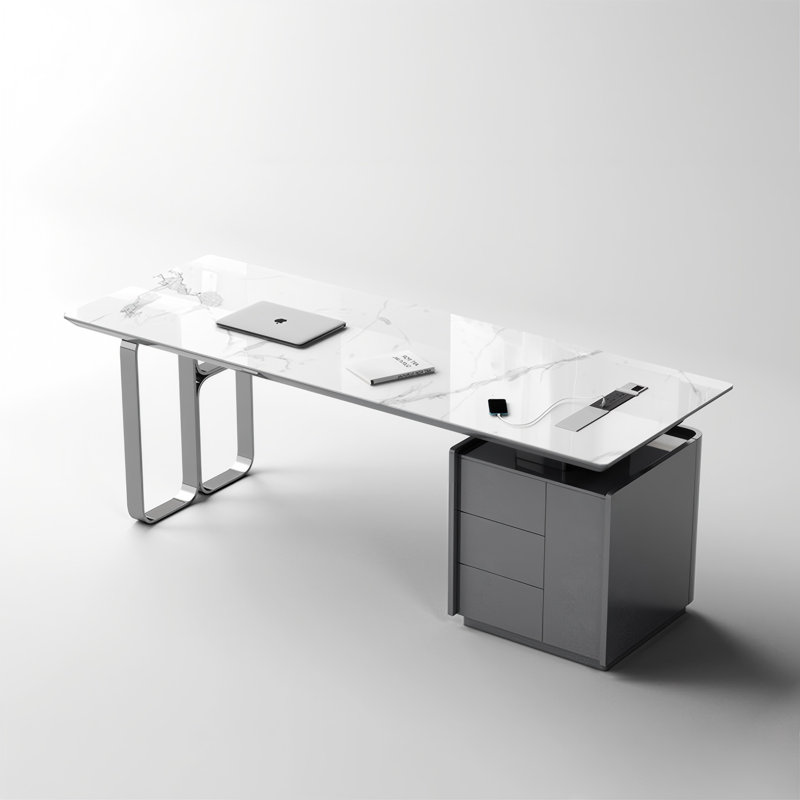 Modern Desk, 29.53" H x 70.87" W x 27.56" C, Dark Gray
