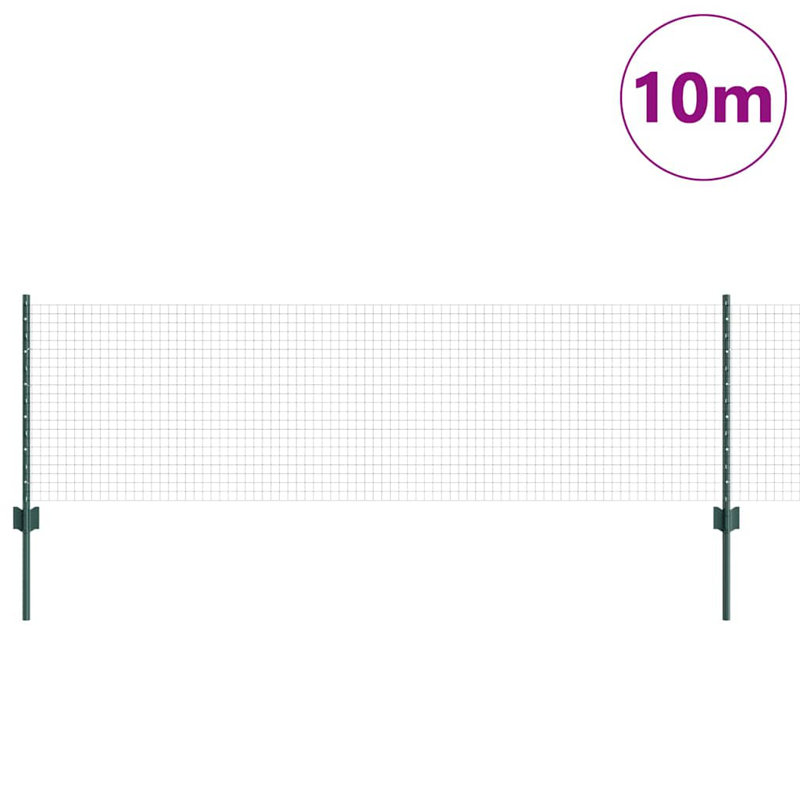 Vidaxl Fence With Posts Steel, Green, 60cm H x 1000cm W x 2.7cm D