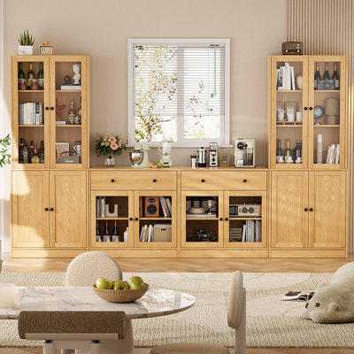  Reshod 71'' Kitchen Pantry With Bookcases, Farmhouse Wall Unit Tv Stand For Tvs Up To 70",Wood