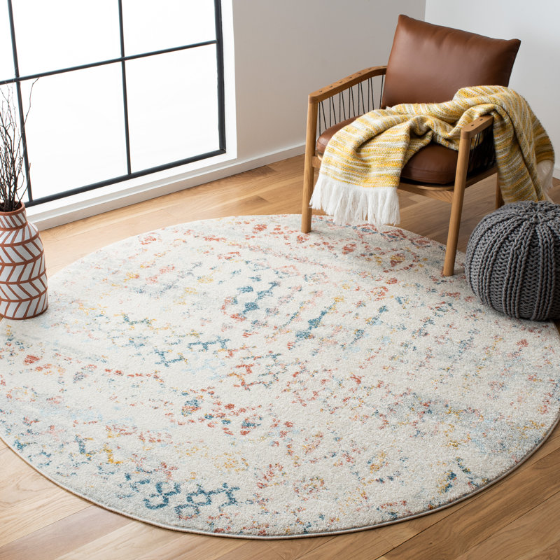 Tapis ivoire / rose Sachiko Southwestern, Rond 6 pi 7 po