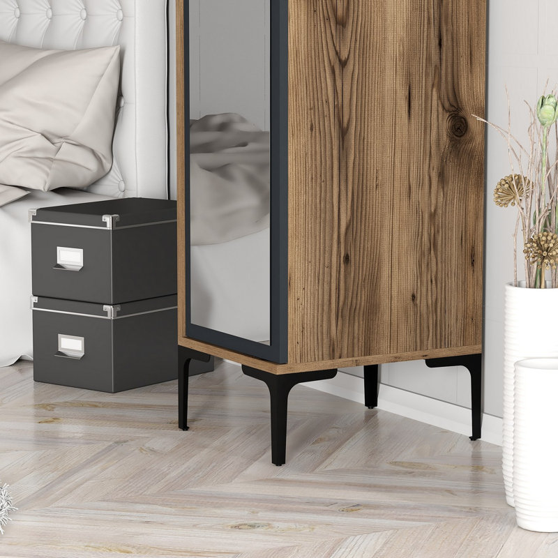 Berend 1 Door Manufactured Wood Wardrobe, Walnut/Anthracite