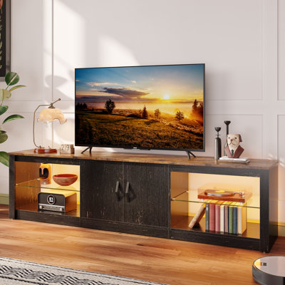 Kruszewski 70 Inch Led TV Stand for 75 Inch TV Large Entertainment Centre Gaming with Adjustable Glass Shelves