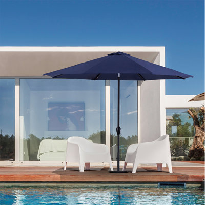 Parasol d'extérieur 10 pi avec système de manivelle à inclinaison automatique, parasol de table de marché, 8 nervures robustes, résistant aux rayons UV pour la piscine