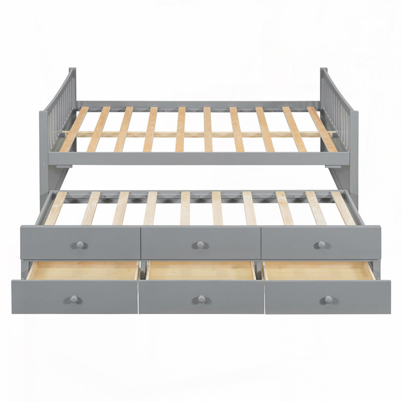 Canapé-lit en bois avec lit gigogne et tiroirs, Gris