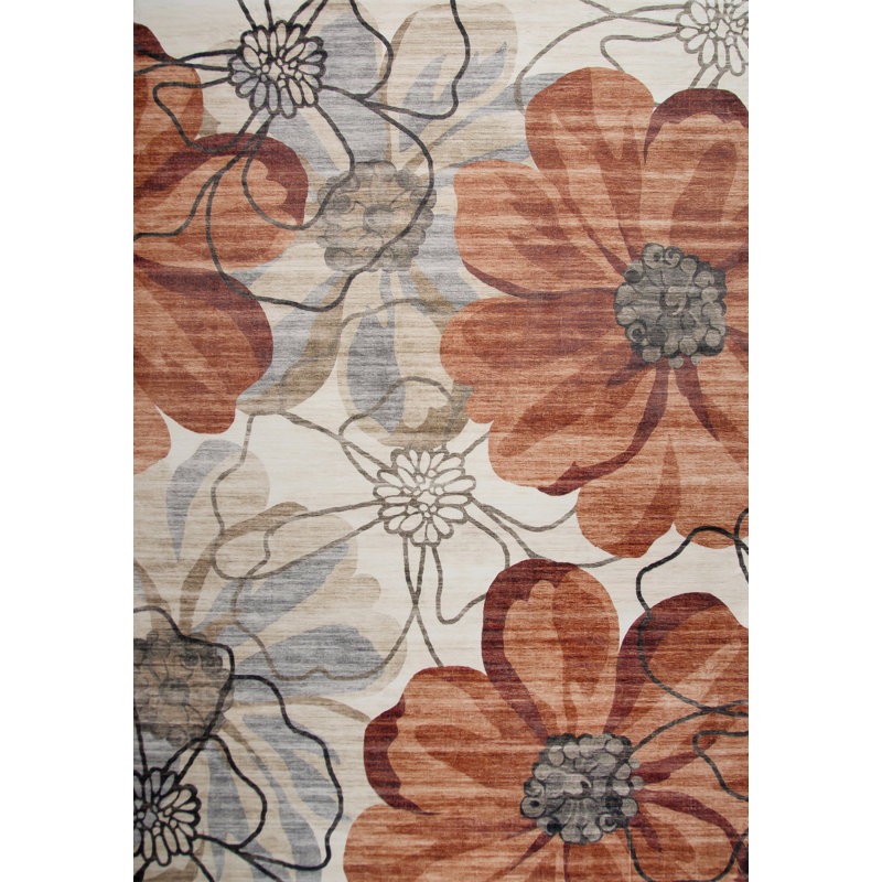 Tapis d'intérieur à motif floral rouge / beige 7 pi x 10 pi (6 pi 7 po x 9 pi 6 po) Sakura de Branch Branch