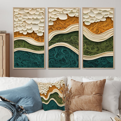 Biomorphism Earth Rhythm In Chaos I - Art mural abstrait lyrique - ensemble de 3