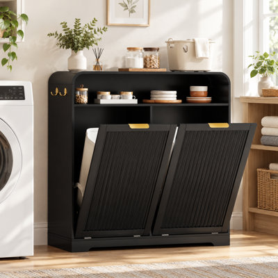 2x13-Gal Curved Tilt-Out Trash Cabinet with Hooks