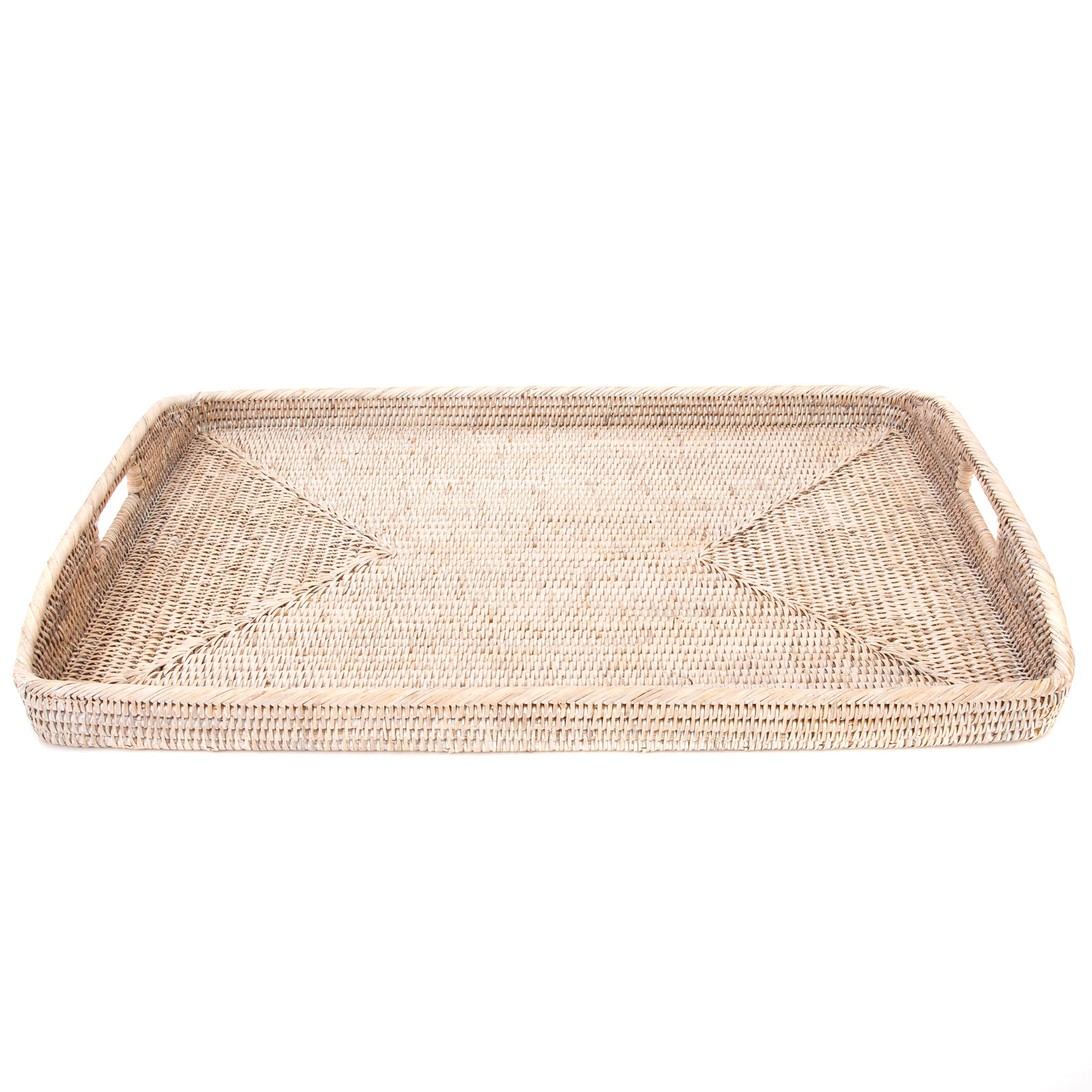 Grayton Rectangular Ottoman With High Handles Serving Tray, White Wash, 1" H x 17" W x 12" D