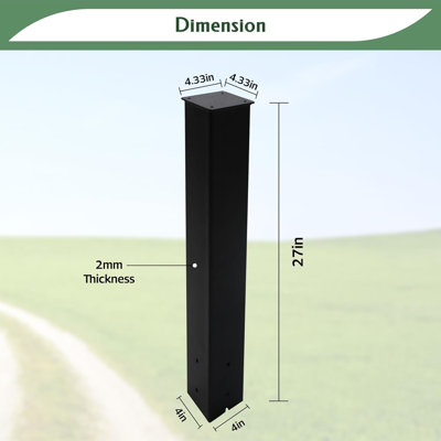 27 in. Carbon Steel 4 x 4 Mailbox Post with Black Powder-Coated Finish