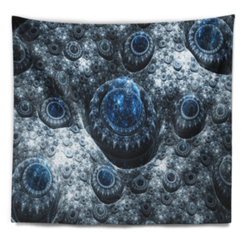 Tapisserie de planète en fractale abstract blue, H 68 po x l 80 po