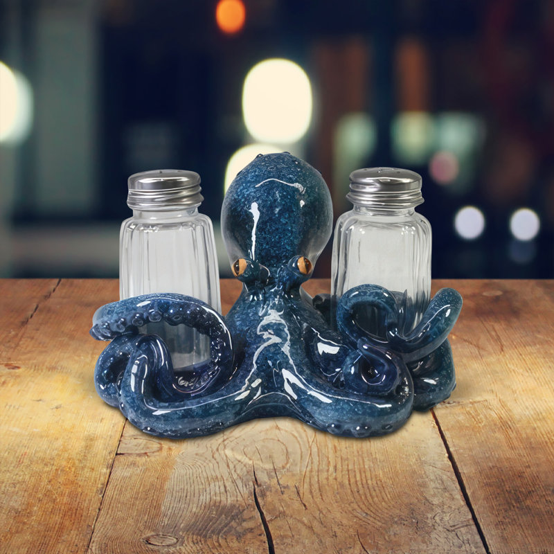 Porte-salière et poivrière l 6 po Octopus, Bleu