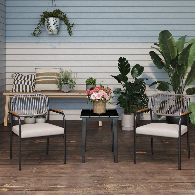 Chaises de patio en métal et rotin, Beige / gris clair