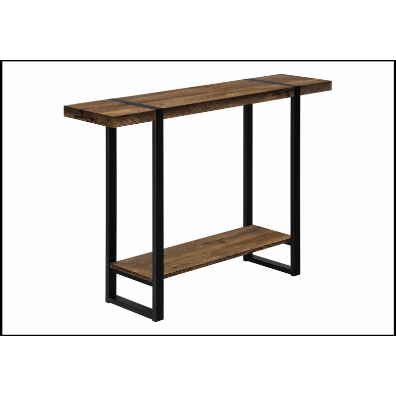 Contemporary Narrow Entryway Console Table with Brown Laminate Top and Black Metal Frame, Perfect for Modern Homes., Brown