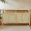 Buffet de style bohémien avec tablettes réglables à 3 positions, portes en rotin tissé à la main et tablettes ouvertes, conception sans poignée-1348161500