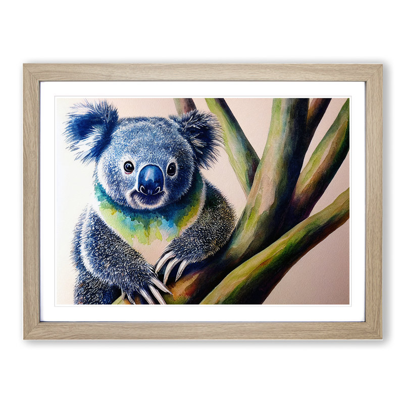 Koala Bear - Single Picture Frame Print, 46cm H x 64cm W x 2cm D, Oak
