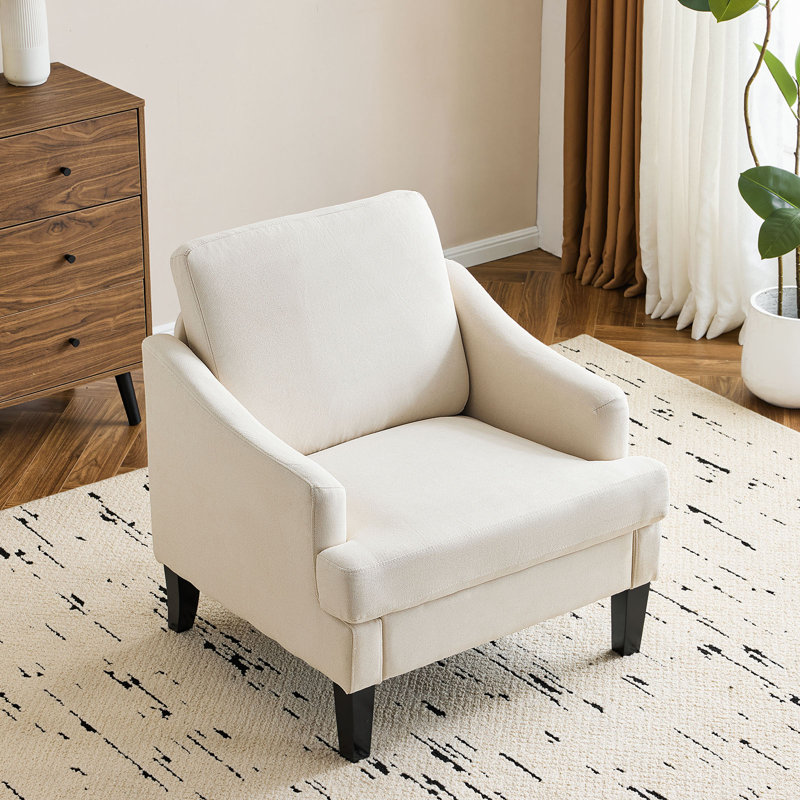 30" Accent Chair, Upholstered Armchair With Solid Legs, Beige