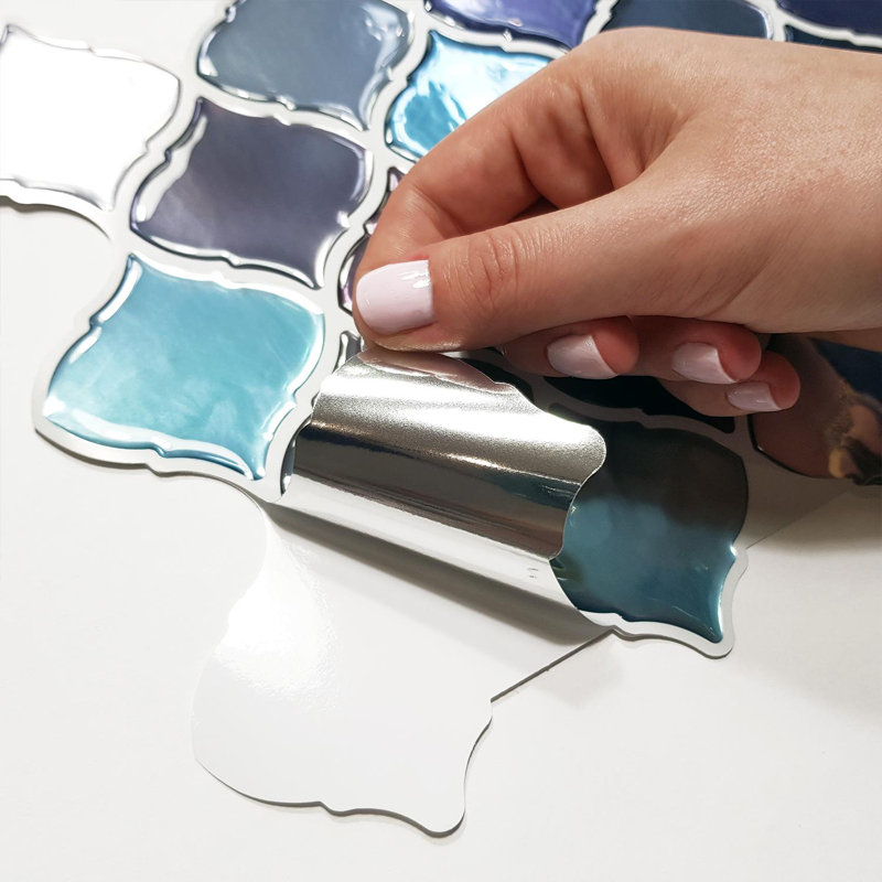 20cm W x 28cm L Gel Peel and Stick Mosaic Tile, Green/Blue
