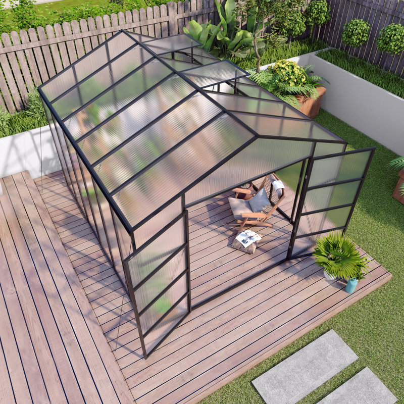 Gain height windproofaluminum greenhouse 10x12 FT Polycarbonate Greenhouse Raised Base and Anchor Aluminum Heavy Duty Walk-in Greenhouses for Outdoor Backyard in All Season