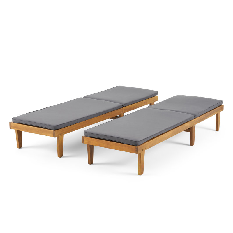 Chaise longue avec coussins Muir Sun, Structure teck / coussin gris foncé