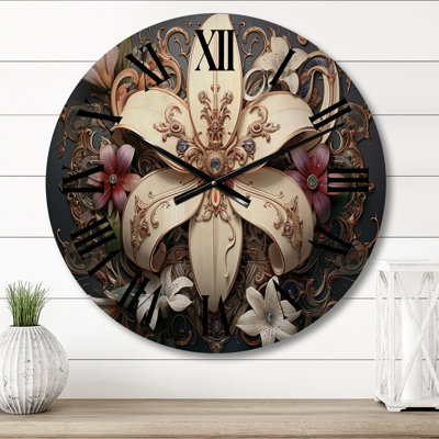Fleur-De-Lis a Stylized Lilly Flower I - Floral Oversized Wood Wall Clock