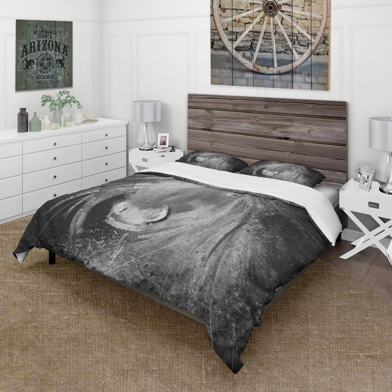 Ensemble de housse de couette Farmhouse Horse Animals - Microfibre de polyester, Blanc/noir