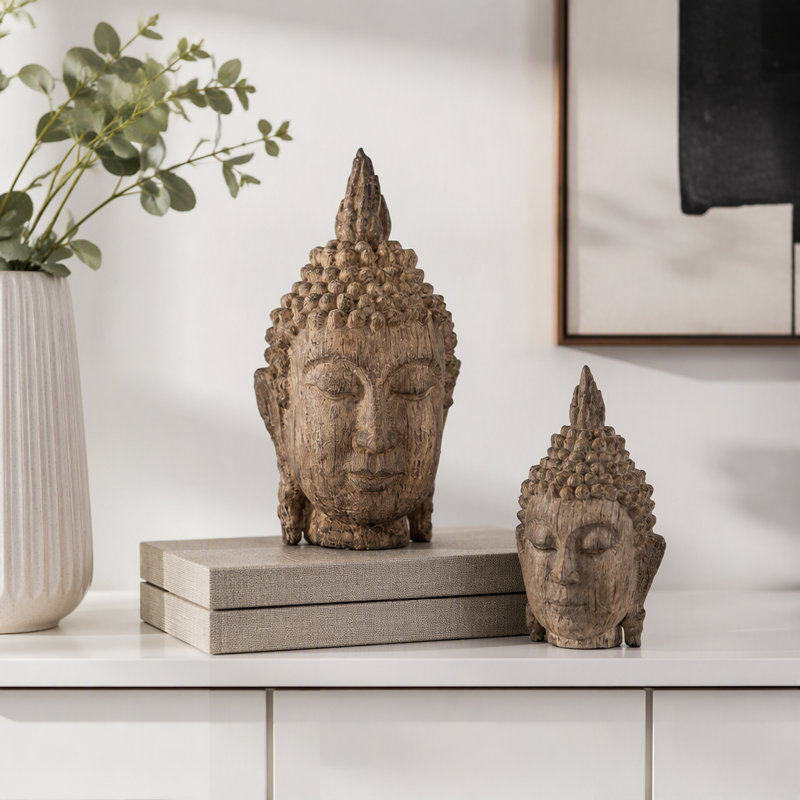 6.5X6.3X12" Meditating Buddha Head Sculpture, Large