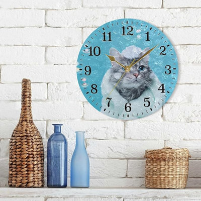 JUNZAN Silent Wall Clock For Bathroom Decorarion, Battery Powered No Ticking 10 Inch Round Small Plastic Horloge For Home, Living Room
