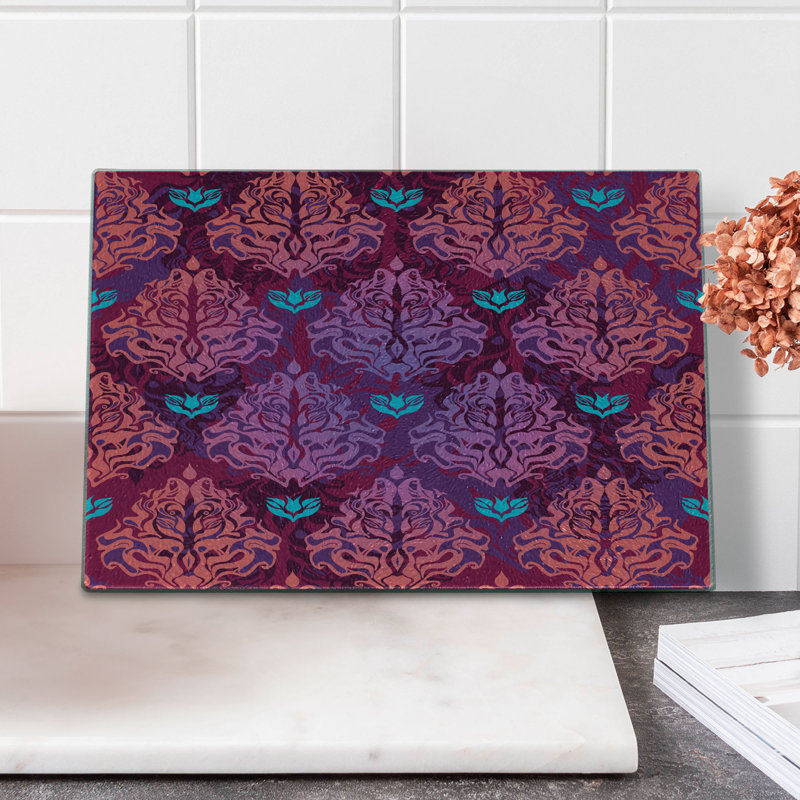 Ambesonne Grunge Tempered Glass Cutting Board Natural Lilac Pattern Multicolor