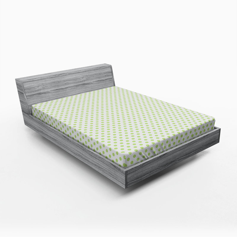 Full Size White and Green Microfiber Polka Dot Fitted Sheet